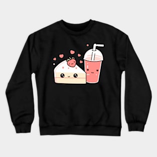 Kawaii Milkshake and Cake Illustration | Cute Design Ideas for Kawaii Lovers Crewneck Sweatshirt